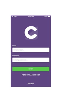 a purple login screen with the word c on it