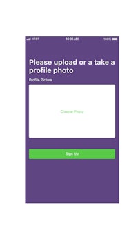 a purple screen with the text please upload a profile photo